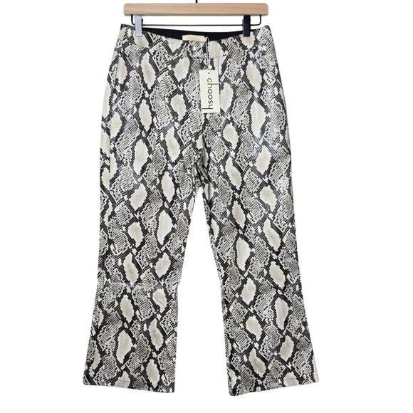 Choosy Elizabeth Snake Print Faux Leather Cropped Pants Womens Size 8 - Picture 1 of 13